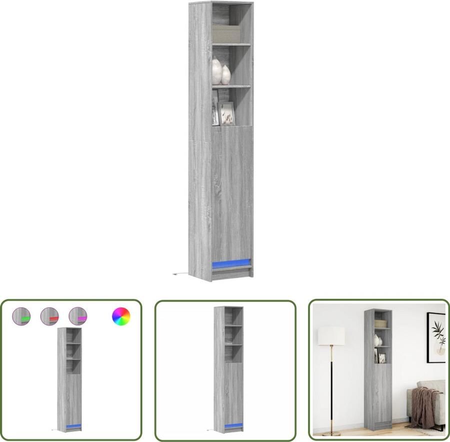 VidaXL Dressoir met LED 36x32 5x200 cm bewerkt hout grijs sonoma eiken Dressoir Kast Opbergruimte Led Verlichting Grijze Eik