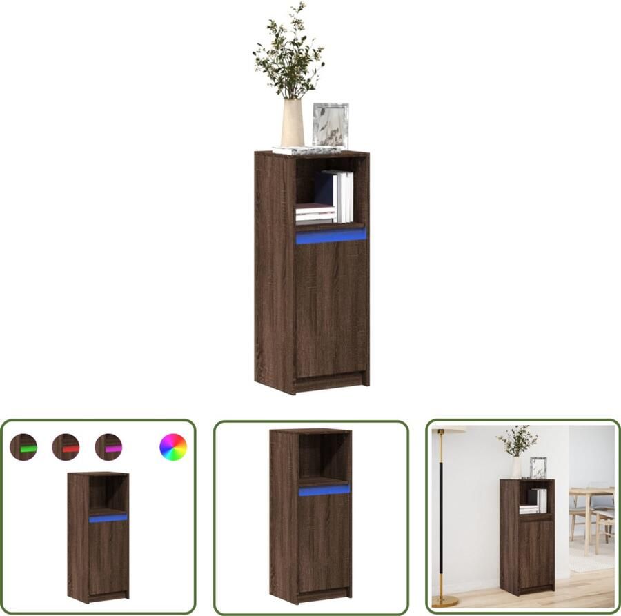 VidaXL Dressoir met LED 38x34x100 cm bewerkt hout bruin eikenkleur Dressoir Kast Led Verlichting Houten Dressoir Bruine Eikenhouten Dressoir