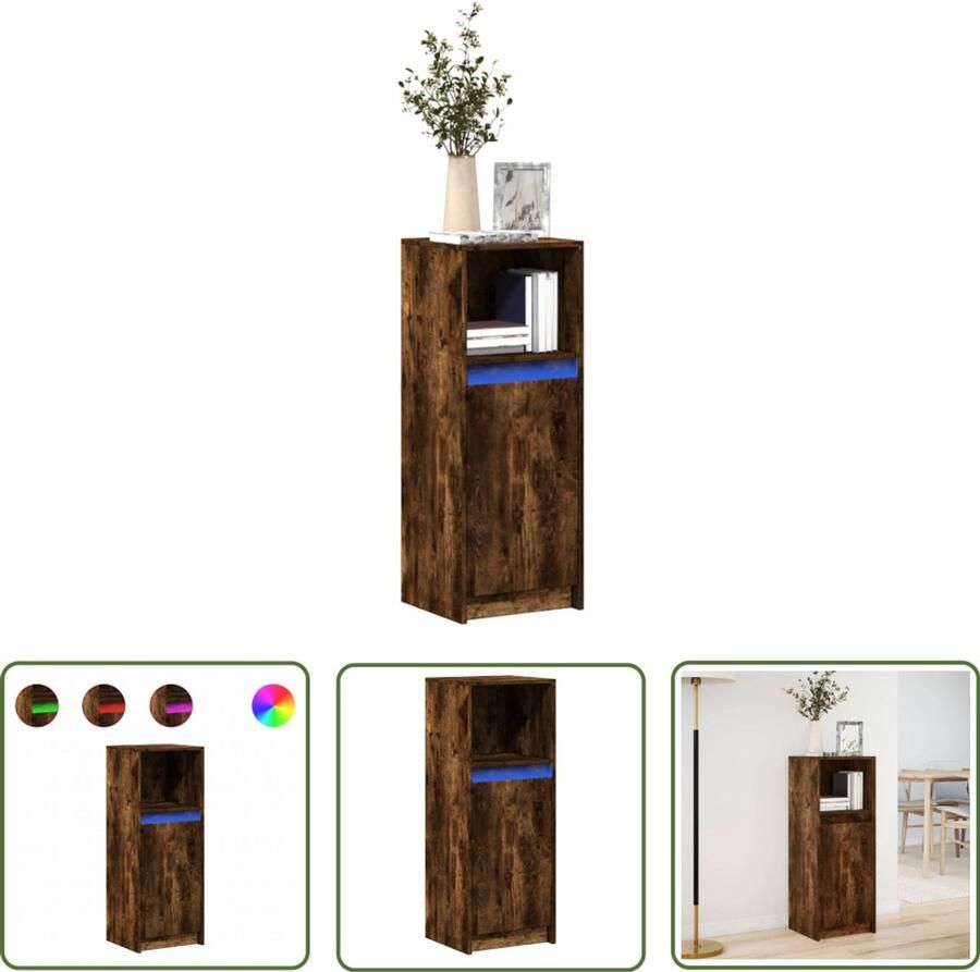 VidaXL Dressoir met LED 38x34x100 cm bewerkt hout gerookt eikenkleurig Dressoir Kast Led Verlichting Rgb Licht Houten Dressoir