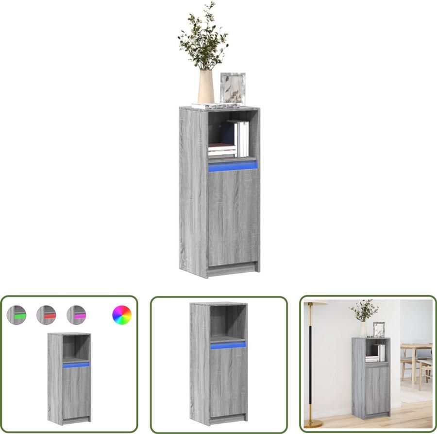 VidaXL Kast Dressoir met LED 38x34x100 cm bewerkt hout grijs sonoma eiken Led Verlichting Grijze Eik Salontafel