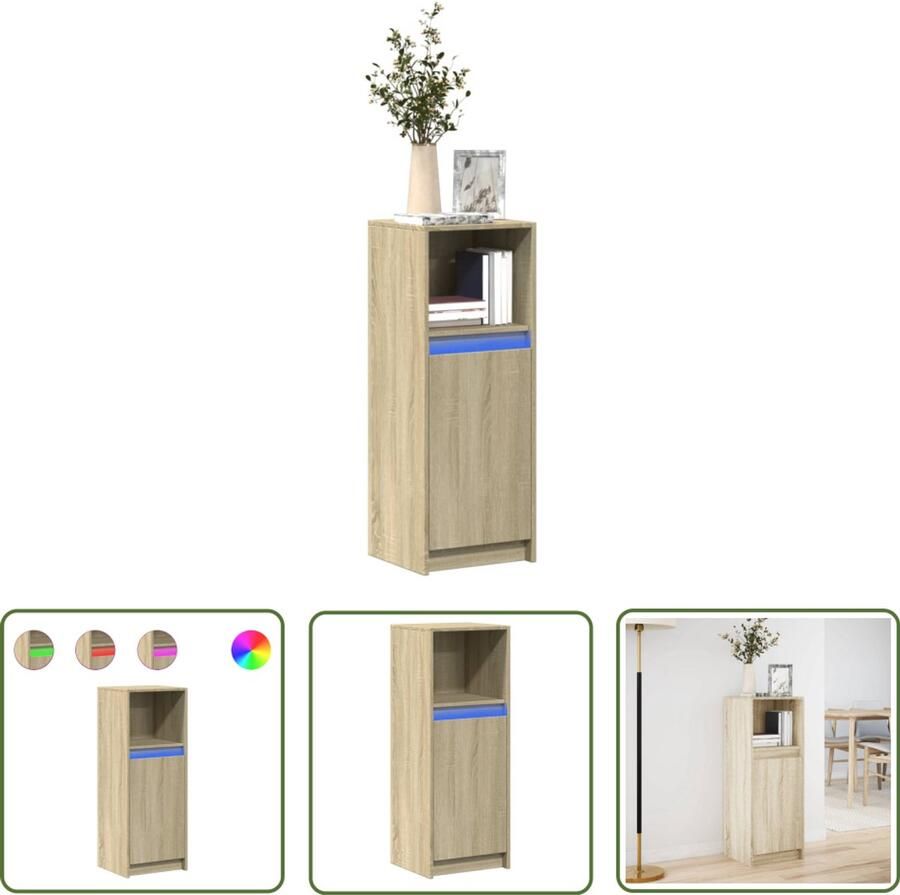 VidaXL Dressoir met LED 38x34x100 cm bewerkt hout sonoma eikenkleurig Dressoir Kast Salontafel Led Verlichting Sonom Eiken