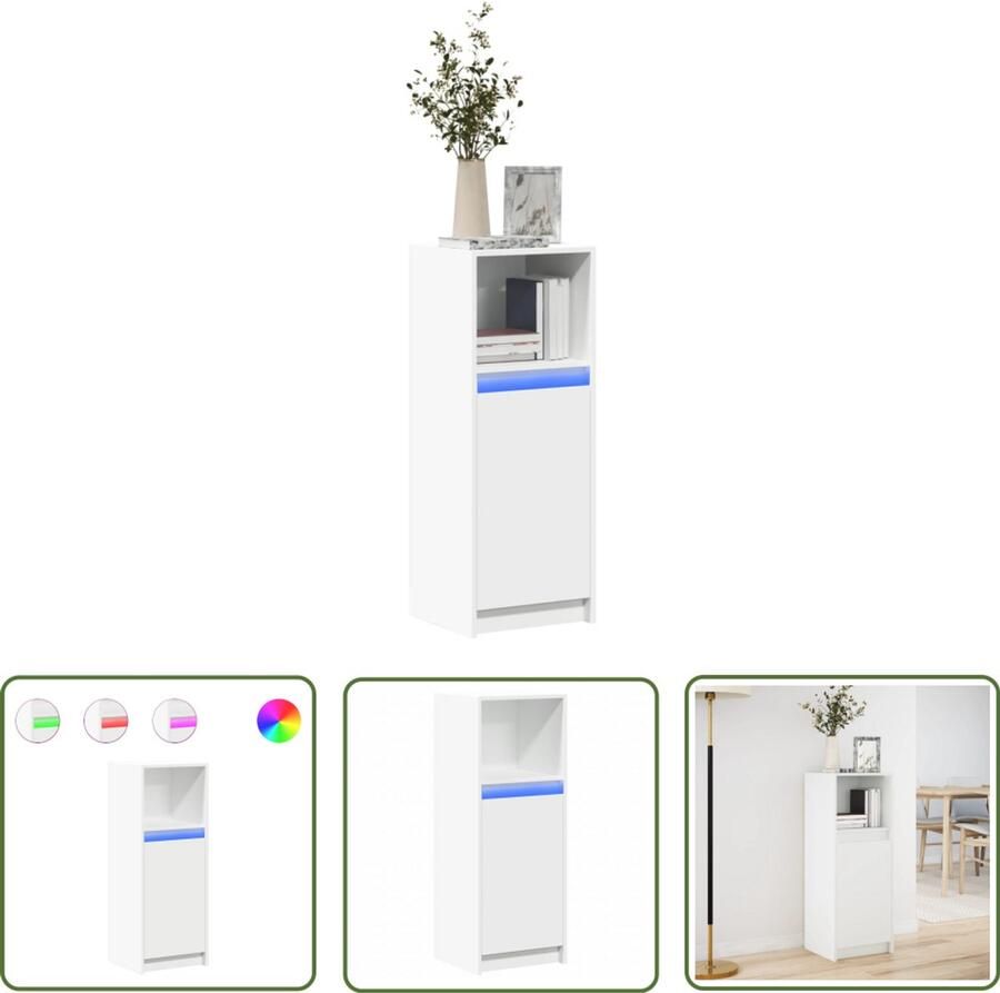 VidaXL Dressoir met LED 38x34x100 cm bewerkt hout wit Dressoir Kast Led Verlichting Rgb Verlichting Houten Dressoir