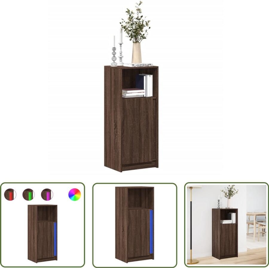 VidaXL Dressoir met LED 42 5x34x100 cm bewerkt hout bruin eikenkleur Dressoir Kast Led Verlichting Rgb Licht Houten Dressoir
