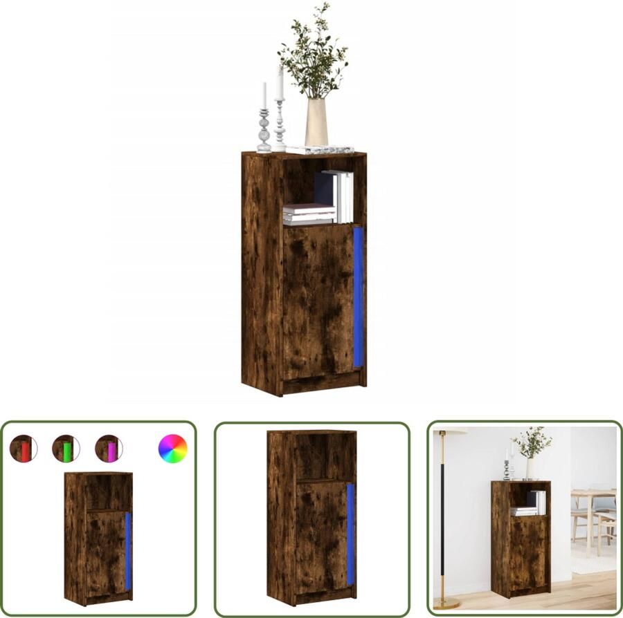 VidaXL Dressoir met LED 42 5x34x100 cm bewerkt hout gerookt eikenkleur Dressoir Kast Led Verlichting Houten Dressoir Modern Dressoir