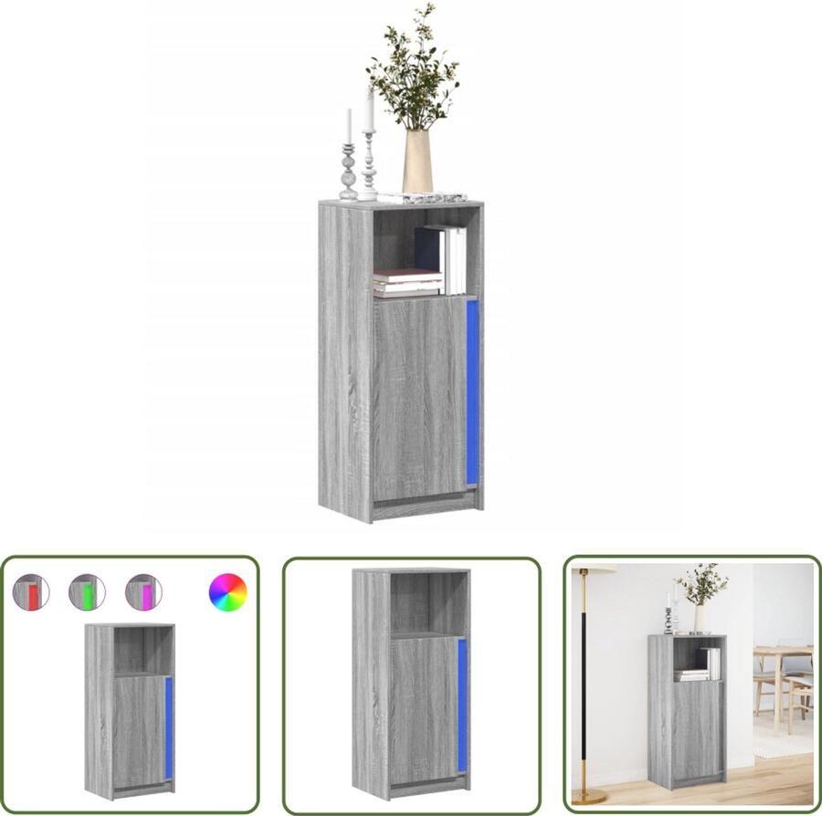 VidaXL Dressoir met LED 42 5x34x100 cm bewerkt hout grijs sonoma eiken Dressoir Kast Led Verlichting Grijze Eik Salontafel