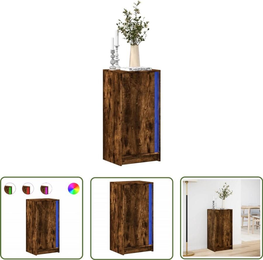 VidaXL Kast Dressoir met LED 42 5x34x85 cm bewerkt hout gerookt eikenkleur Led Verlichting Houten Dressoir Bergruimte