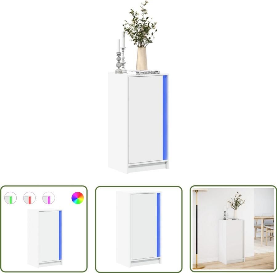 VidaXL Kast Dressoir met LED 42 5x34x85 cm bewerkt hout wit Led Verlichting Houten Dressoir Modern Dressoir