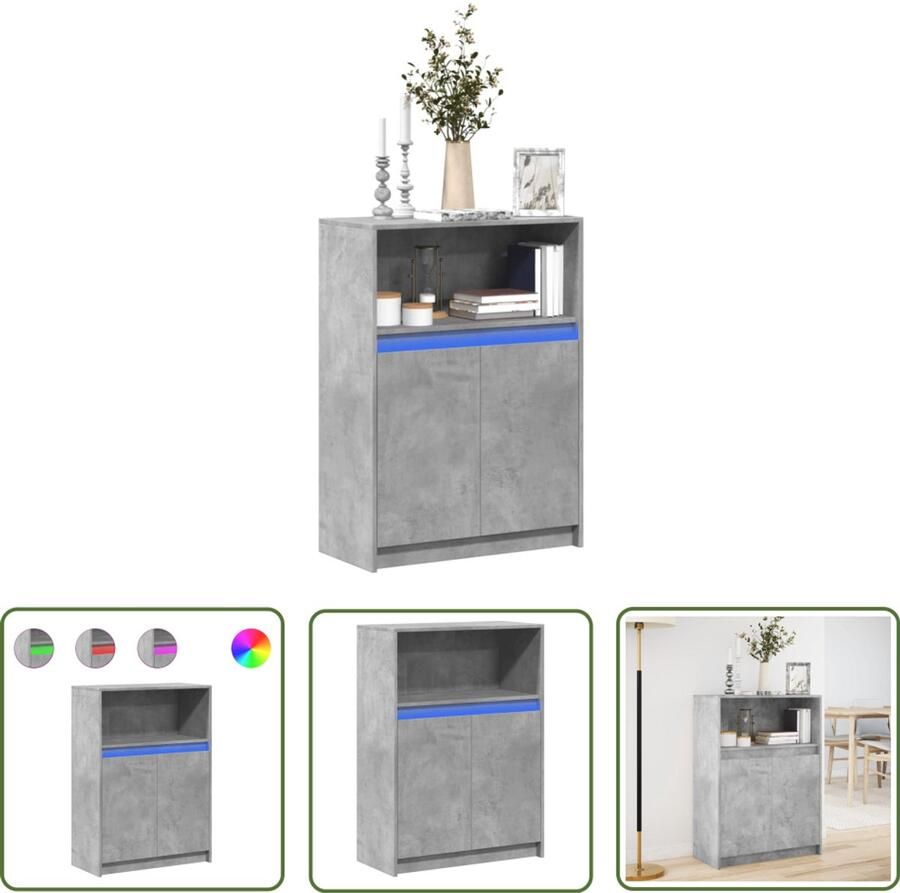 VidaXL Dressoir met LED 72x34x100 cm bewerkt hout betongrijs Dressoir Kast Led Verlichting Houten Dressoir Modern Dressoir