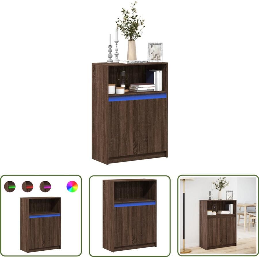 VidaXL Dressoir met LED 72x34x100 cm bewerkt hout bruin eikenkleur Dressoir Kast Houten Dressoir Led Dressoir Bergruimte