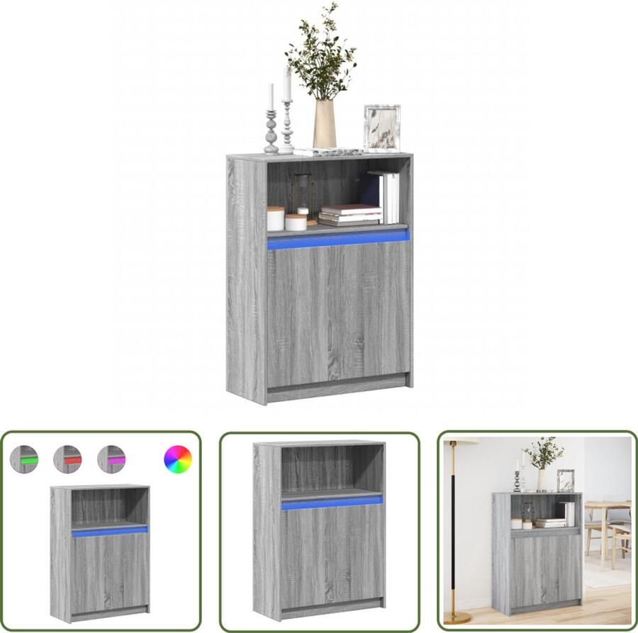 VidaXL Dressoir met LED 72x34x100 cm bewerkt hout grijs sonoma eiken Dressoir Kast Led Verlichting Rgb Verlichting Salontafel