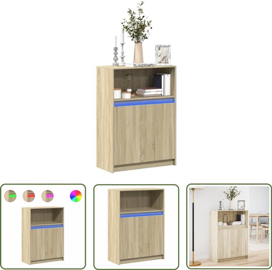 VidaXL Dressoir met LED 72x34x100 cm bewerkt hout sonoma eikenkleurig Dressoir Kast Led Verlichting Salontafel Tv Tafel