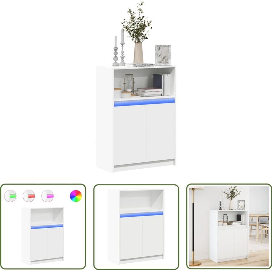 VidaXL Kast Dressoir met LED 72x34x100 cm bewerkt hout wit Led Verlichting Modern Houten Dressoir