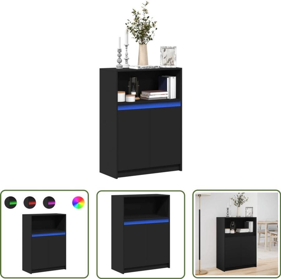 VidaXL Dressoir met LED 72x34x100 cm bewerkt hout zwart Dressoir Kast Led Verlichting Houten Dressoir Zwarte Dressoir