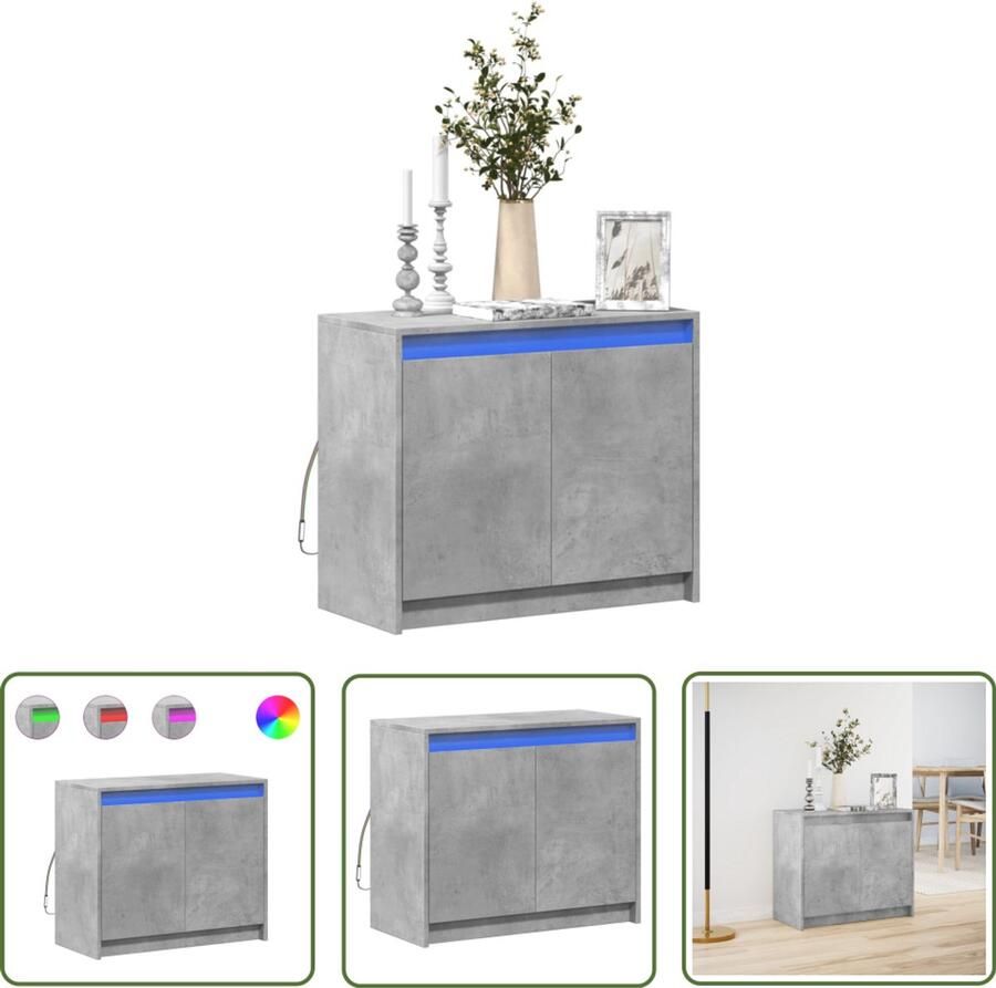 VidaXL Dressoir met LED 72x34x61 cm bewerkt hout betongrijs Dressoir Kast Bergruimte Led Verlichting Modern Design