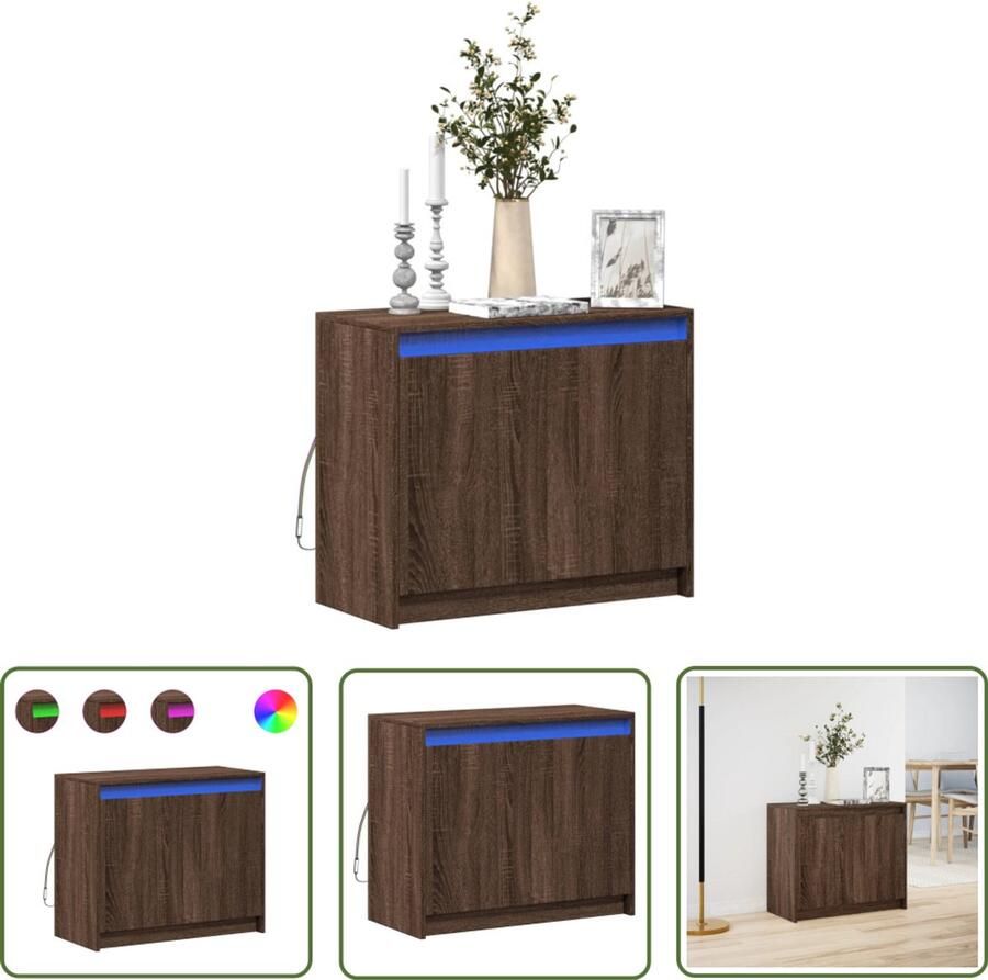 VidaXL Dressoir met LED 72x34x61 cm bewerkt hout bruin eikenkleur Dressoir Kast Led Verlichting Houten Dressoir Bruine Eiken Kleurtoneel