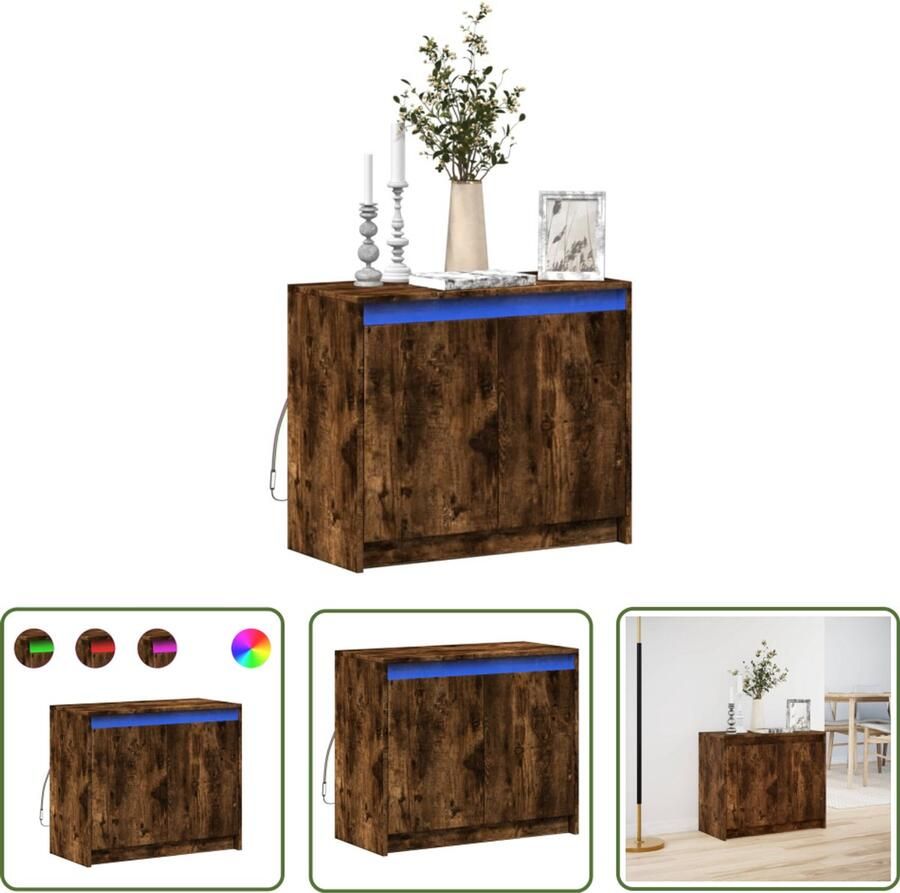 VidaXL Dressoir met LED 72x34x61 cm bewerkt hout gerookt eikenkleurig Dressoir Kast Bergruimte Led Verlichting Modern Design