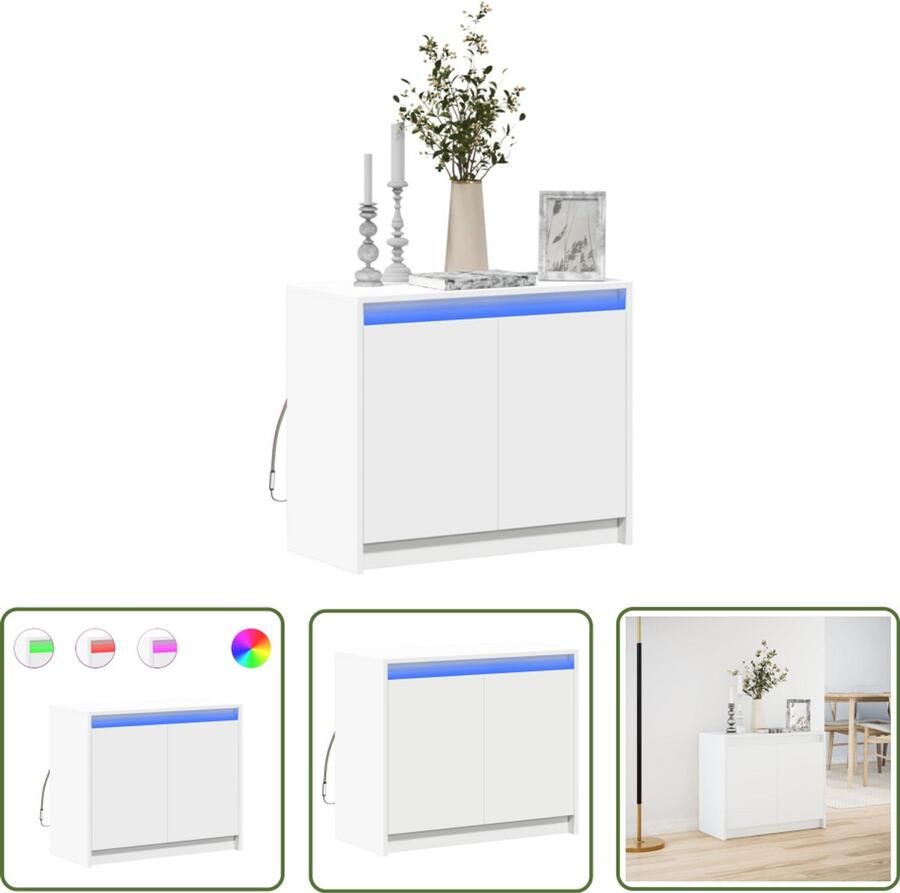 VidaXL Kast Dressoir met LED 72x34x61 cm bewerkt hout wit Led Verlichting Houten Dressoir Modern Dressoir