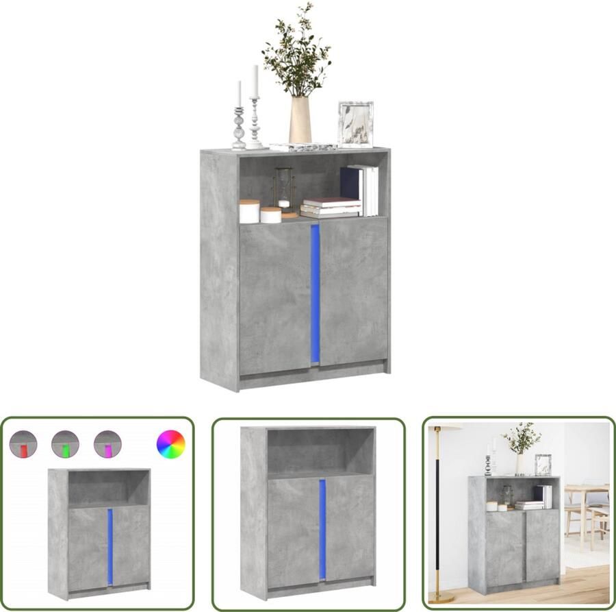 VidaXL Dressoir met LED 77x34x100 cm bewerkt hout betongrijs Dressoir Kast Led Verlichting Houten Dressoir Betongrijs