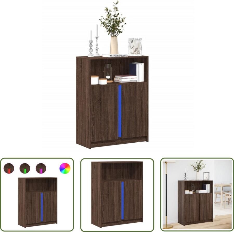 VidaXL Dressoir met LED 77x34x100 cm bewerkt hout bruin eikenkleur Dressoir Kast Led Verlichting Houten Dressoir Bruine Eik