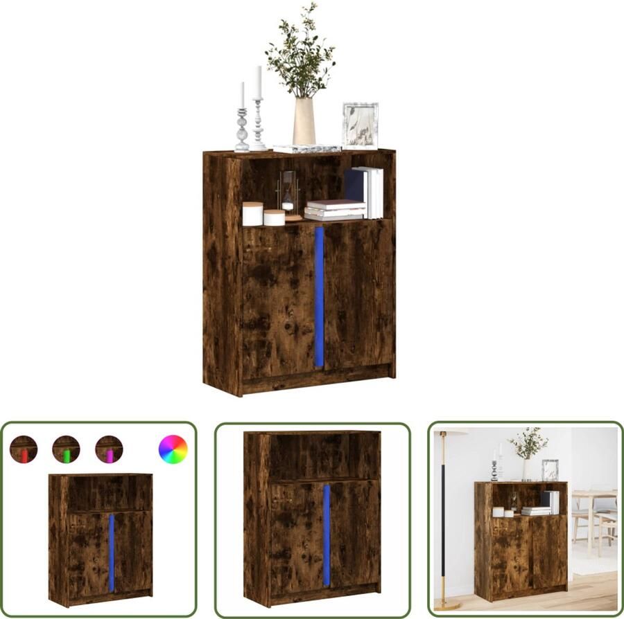 VidaXL Dressoir met LED 77x34x100 cm bewerkt hout gerookt eikenkleurig Dressoir Kast Bergruimte Led Verlichting Modern