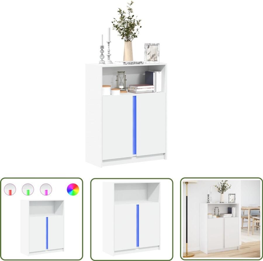 VidaXL Dressoir met LED 77x34x100 cm bewerkt hout wit Dressoir Kast Led Verlichting Rgb Licht Houten Dressoir