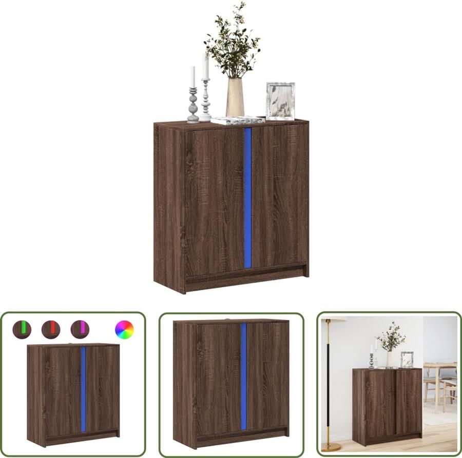 VidaXL Dressoir met LED 77x34x85 cm bewerkt hout bruin eikenkleur Dressoir Kast Led Verlichting Houten Dressoir Modern Dressoir