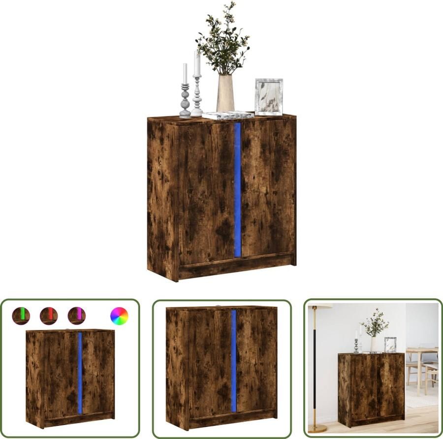 VidaXL Kast Dressoir met LED 77x34x85 cm bewerkt hout gerookt eikenkleurig Led Verlichting Houten Dressoir Modern Dressoir