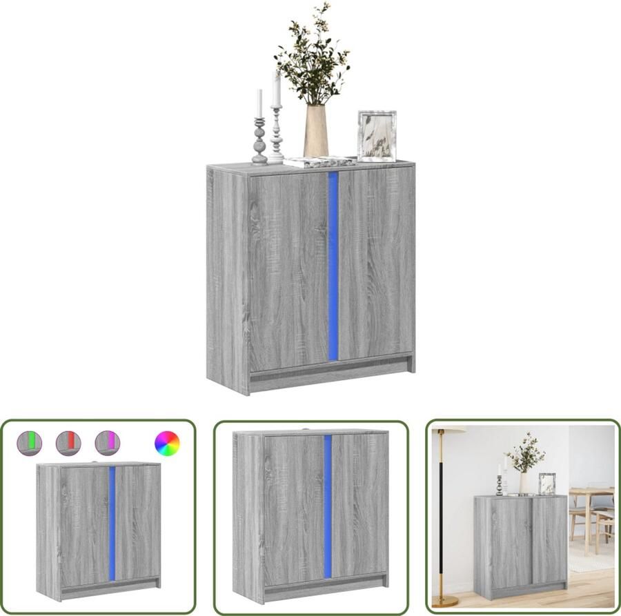 VidaXL Dressoir met LED 77x34x85 cm bewerkt hout grijs sonoma eiken Dressoir Kast Tv-meubel Salontafel Houten Meubilair