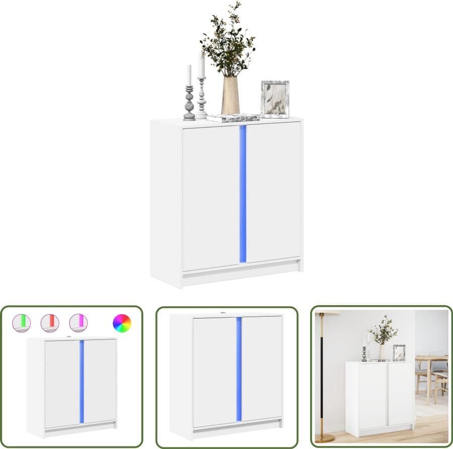 VidaXL Kast Dressoir met LED 77x34x85 cm bewerkt hout wit Led Verlichting Houten Dressoir Modern Dressoir