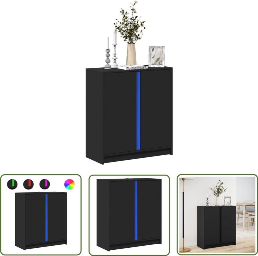 VidaXL Dressoir met LED 77x34x85 cm bewerkt hout zwart Dressoir Kast Led Verlichting Rgb Licht Houten Dressoir