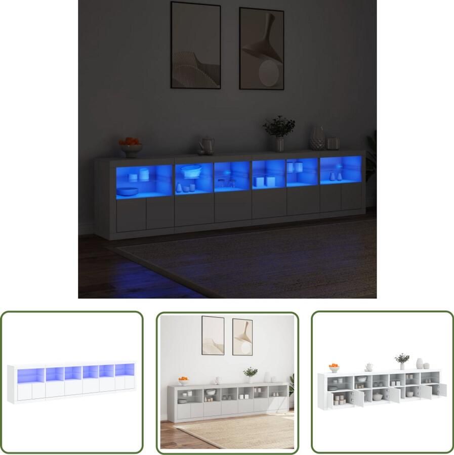 The Living Store Dressoir met LED-verlichting 283x37x67 cm wit Modern Dresser Led Lampen Kast Opbergkast Tv Stand Salontafel