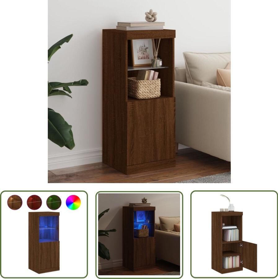 The Living Store Dressoir met LED-verlichting 41x37x100 cm bruin eikenkleur Dressoir Buffetkast Led Verlichting Houten Kast Interieurdecoratie