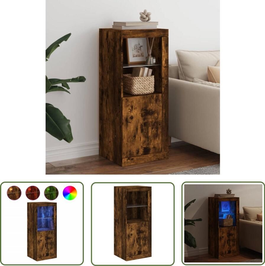 The Living Store Dressoir met LED-verlichting 41x37x100 cm gerookt eikenkleurig Dressoir Kast Led Verlichting Modern Design Houten Dressoir