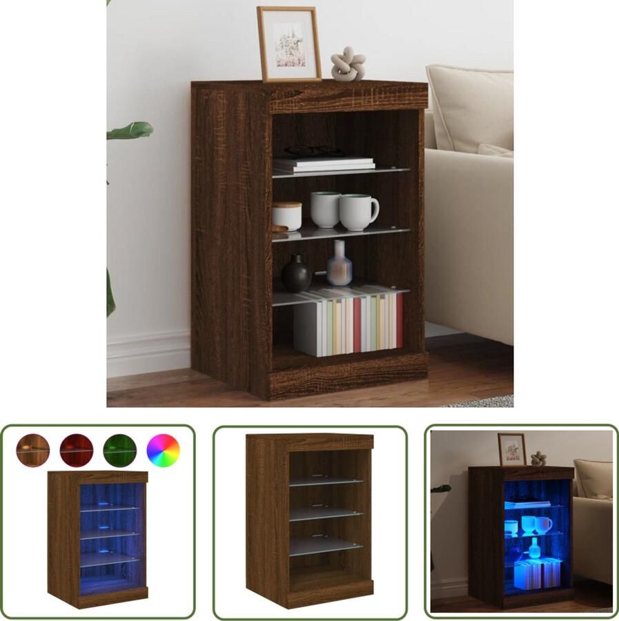 The Living Store Dressoir met LED-verlichting 41x37x67 cm bruin eikenkleur Dressoir Buffetkast Modern Dressoir Led Verlichting Houten Dressoir - Foto 2