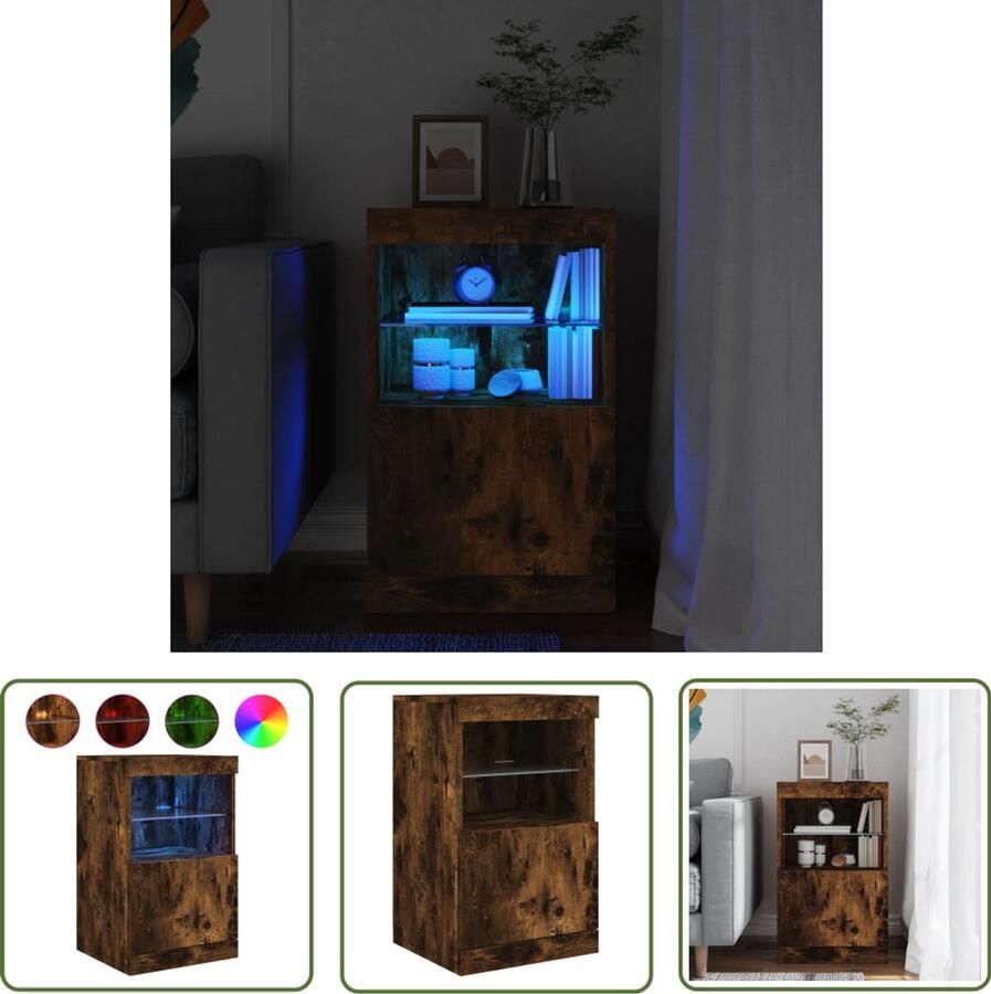 The Living Store Dressoir met LED-verlichting 41x37x67 cm gerookt eikenkleurig Dressoir Modern Dressoir Led Dressoir Buffett Kast Woonkamer Meubilair