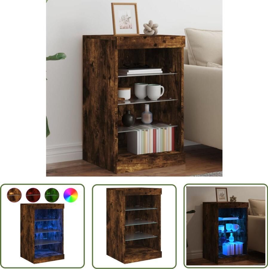 VidaXL Dressoir met LED-verlichting 41x37x67 cm gerookt eikenkleurig Dressoir Kast Led Verlichting Bruine Kleurstelling Houten Dressoir