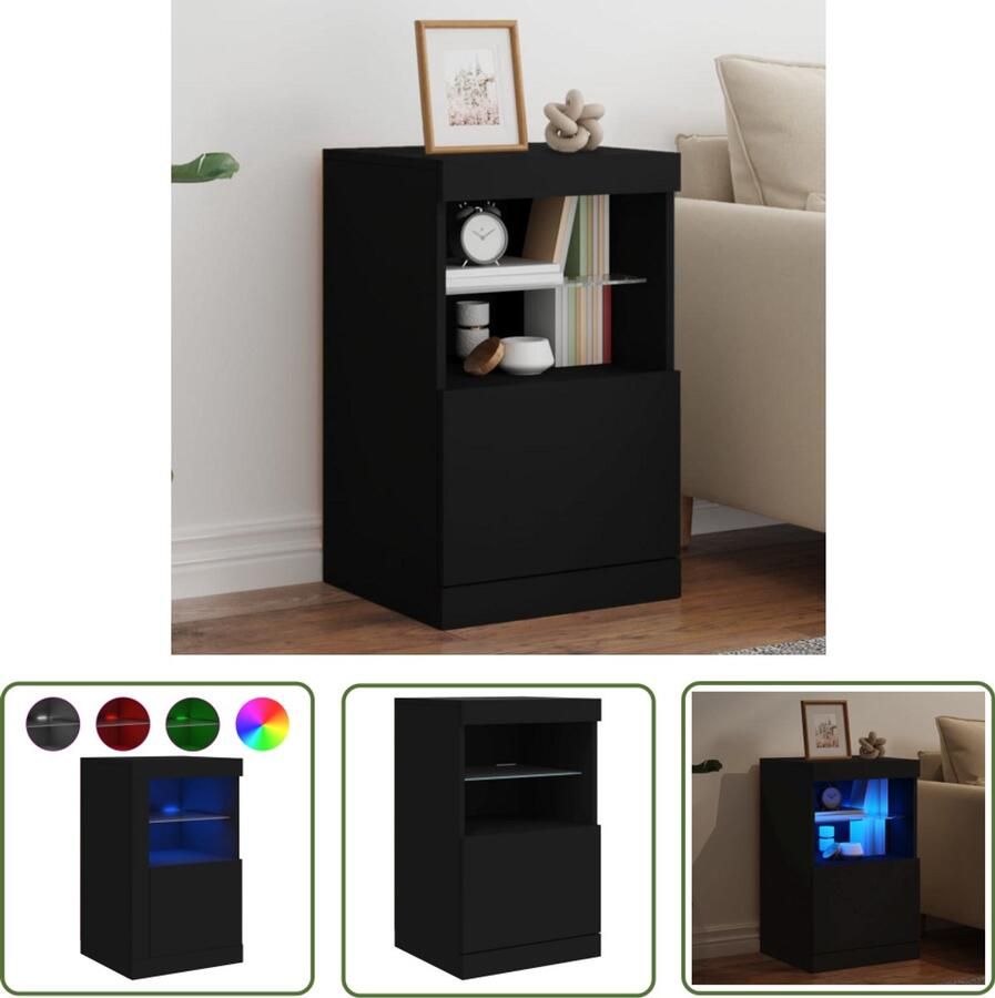 The Living Store Dressoir met LED-verlichting 41x37x67 cm zwart Moderne Kast Tv-meubel Salontafel Led Verlichting Dressoir