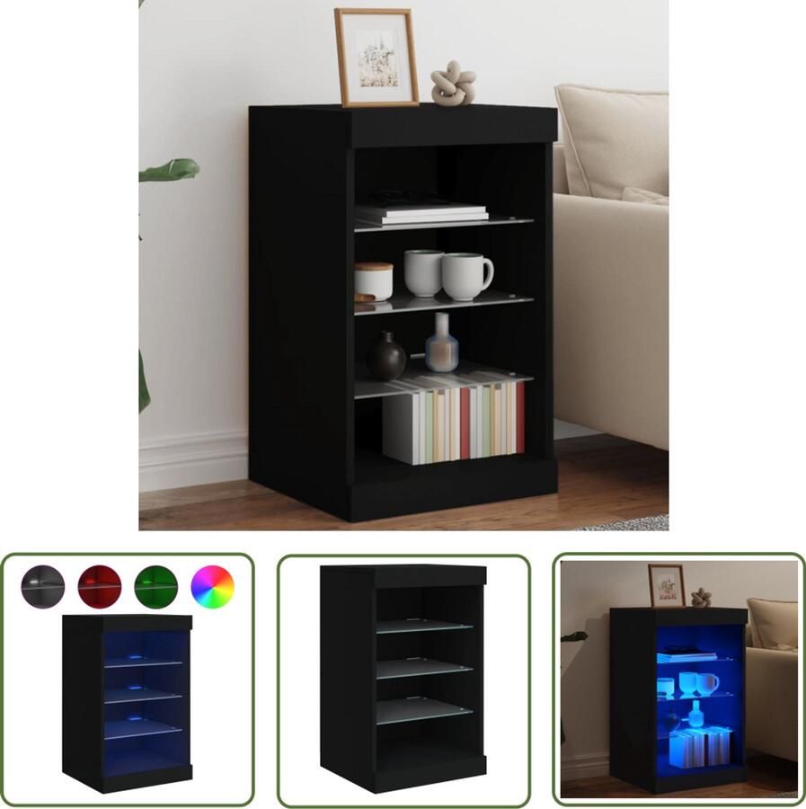 The Living Store Dressoir met LED-verlichting 41x37x67 cm zwart Moderne Kast Tv Meubel Buffettafel Houten Kast Led Verlichting