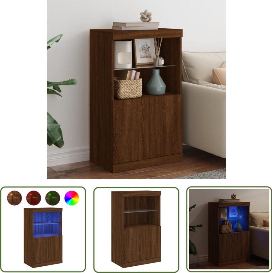 The Living Store Dressoir met LED-verlichting 60 5x37x100 cm bruin eikenkleur Dressoir Kast Led Verlichting Modern Dressoir Houten Dressoir Bruine Eiken Kleurt