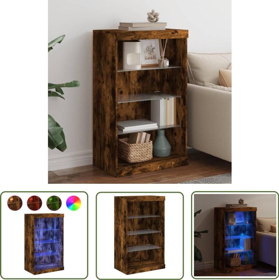 The Living Store Dressoir met LED-verlichting 60 5x37x100 cm gerookt eikenkleur Dressoir Buffetkast Led Verlichting Houten Kast Opbergkast