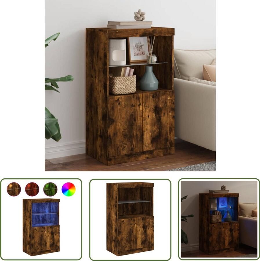 The Living Store Dressoir met LED-verlichting 60 5x37x100 cm gerookt eikenkleur Dressoir Buffetkast Kast Led Verlichting Rgb Verlichting