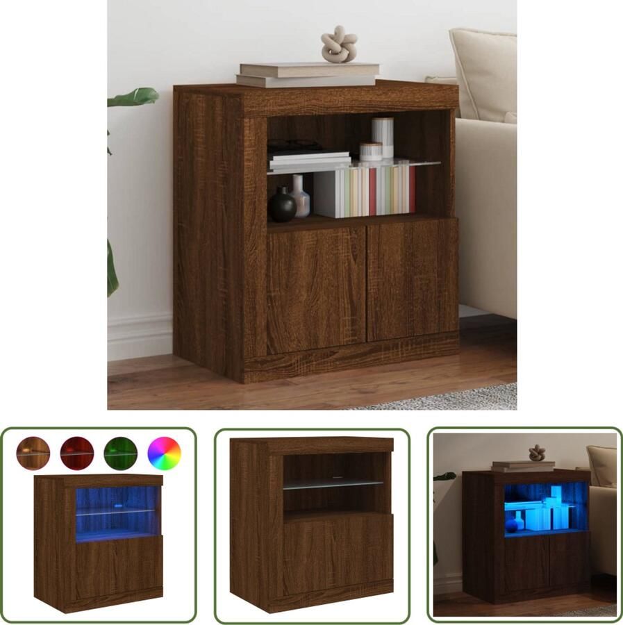 The Living Store Dressoir met LED-verlichting 60 5x37x67 cm bruin eikenkleur Moderne Kast Tv-meubel Buffettafel Led Verlichting Houten Kast