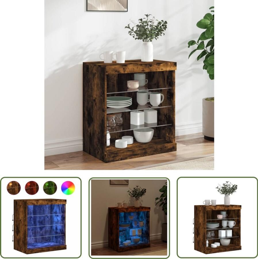 The Living Store Dressoir met LED-verlichting 60 5x37x67 cm gerookt eikenkleur Modern Dressoir Led Verlichting Buffetkast Opbergruimte Houten Kast