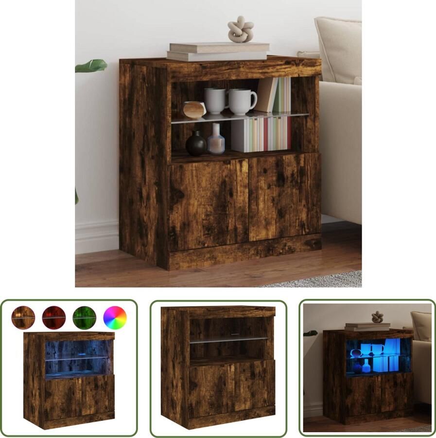 The Living Store Dressoir met LED-verlichting 60x37x67 cm gerookt eikenkleurig Dressoir Buffetkast Led Verlichting Houten Kast Modern Interieur