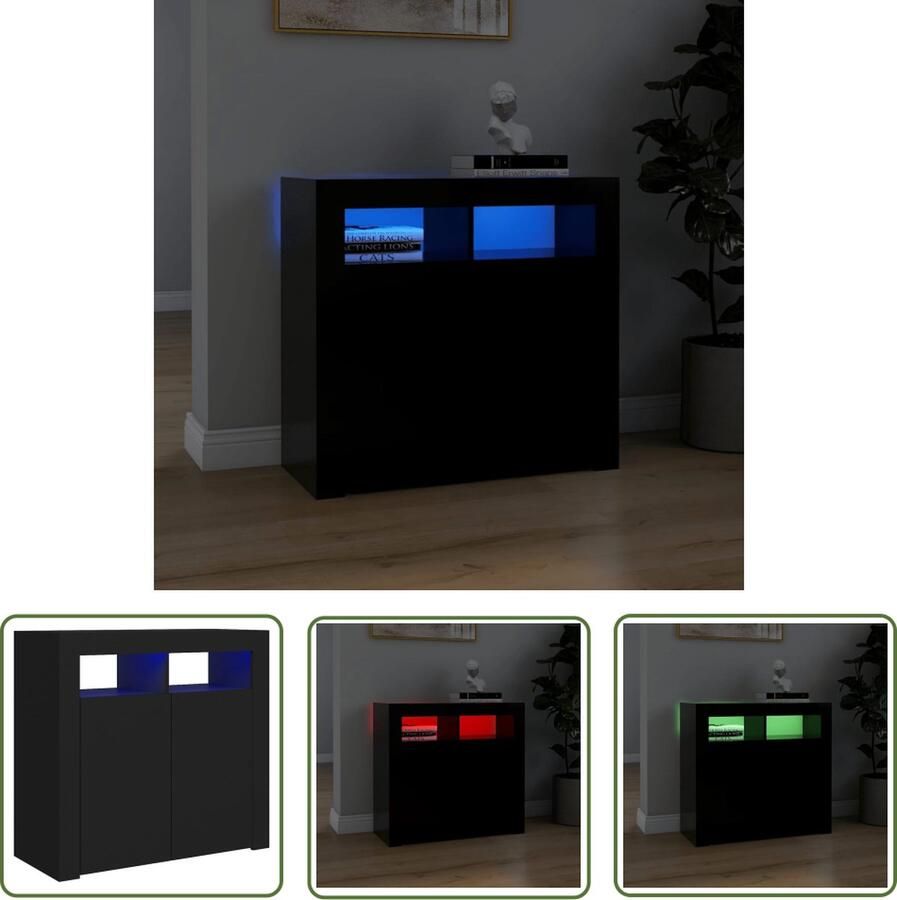 The Living Store Dressoir met LED-verlichting 80x35x75 cm zwart Dressoir Led Verlichting Tv Stand Salontafel Opbergkast - Foto 2