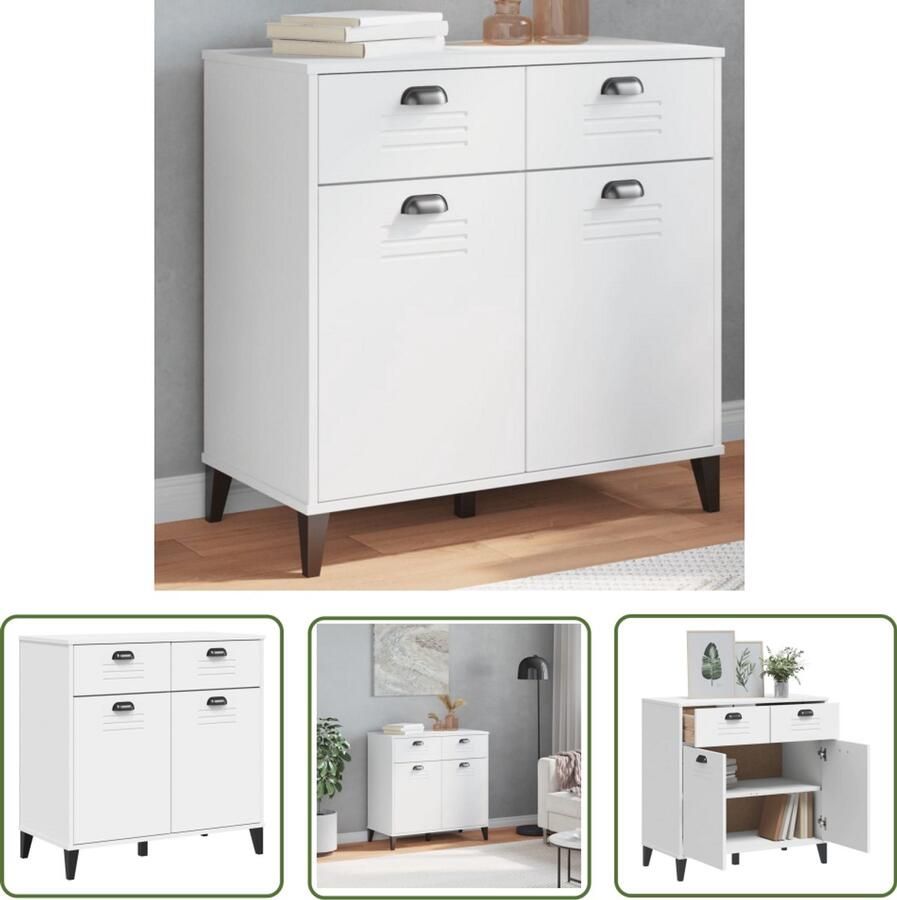 The Living Store Dressoir VIKEN 80x40x80 cm bewerkt hout wit Dressoir Bufftkast Industriële Stijl Houten Kast Opbergruimte