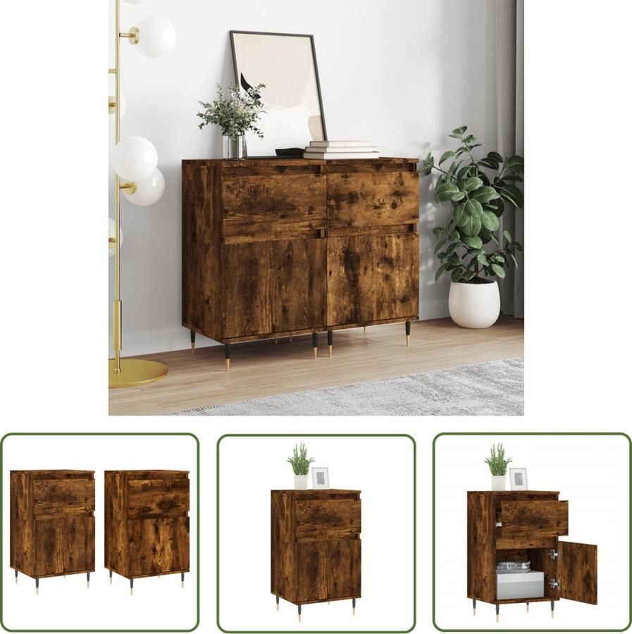 The Living Store Dressoir Gerookt Eiken 40x35x70 cm Duurzaam bewerkt hout Voldoende opbergruimte Weergavefunctie Sterke ijzeren poten Montage vereist - Foto 2
