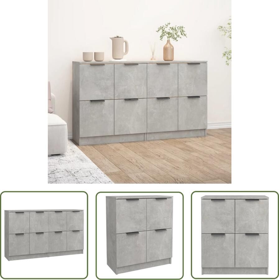 The Living Store Dressoirs 2 st 60x30x70 cm bewerkt hout betongrijs Dressoir Beton Grijs Houten Dressoir Tv Meubel Salontafel