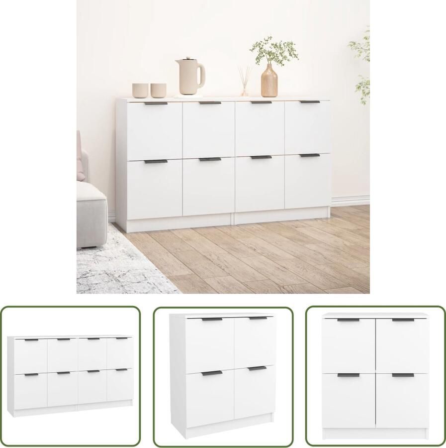 The Living Store Dressoirs 2 st 60x30x70 cm bewerkt hout wit Dressoir Houten Dressoir Wit Dressoir Salontafel Tv Tafel