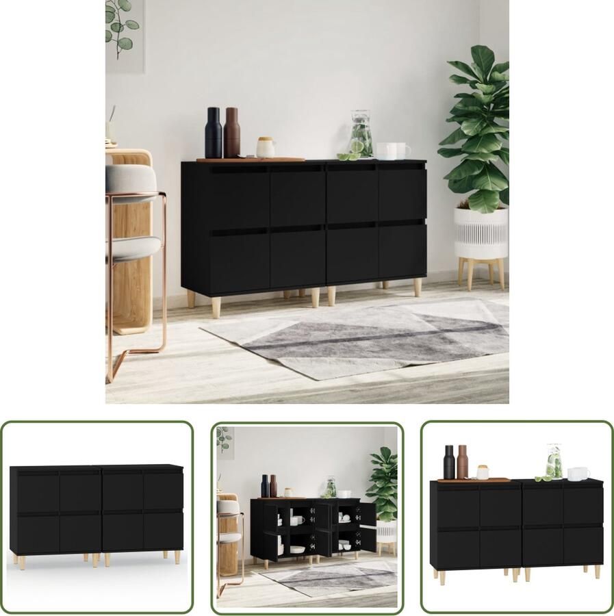 The Living Store Dressoirs 2 st 60x35x70 cm bewerkt hout zwart Dressoir Kasten Houten Dressoir Vintage Dressoir Modern Dressoir